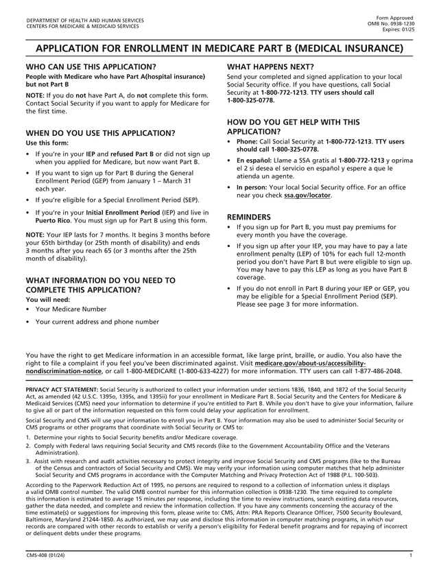 Medicare Part B Application screenshot